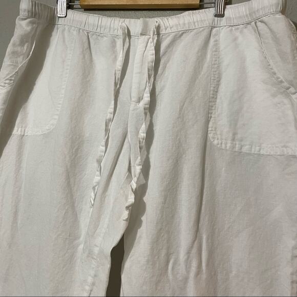 Liz Claiborne White Linen Blend Wide Leg Casual Pull On Pants Womens XXL Beachy - Picture 2 of 8
